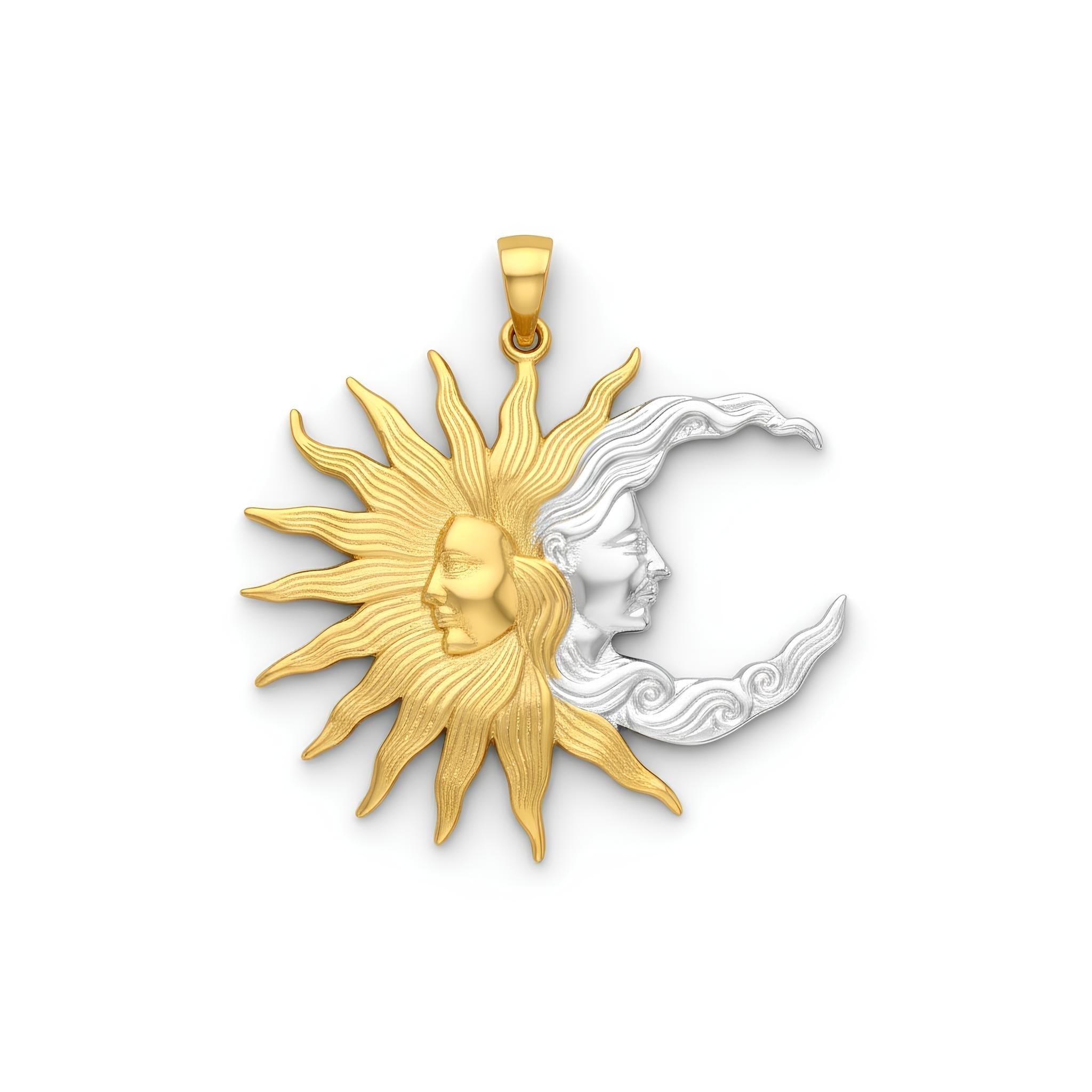 Model wearing silver and golden plated sunmoon ring and pendant