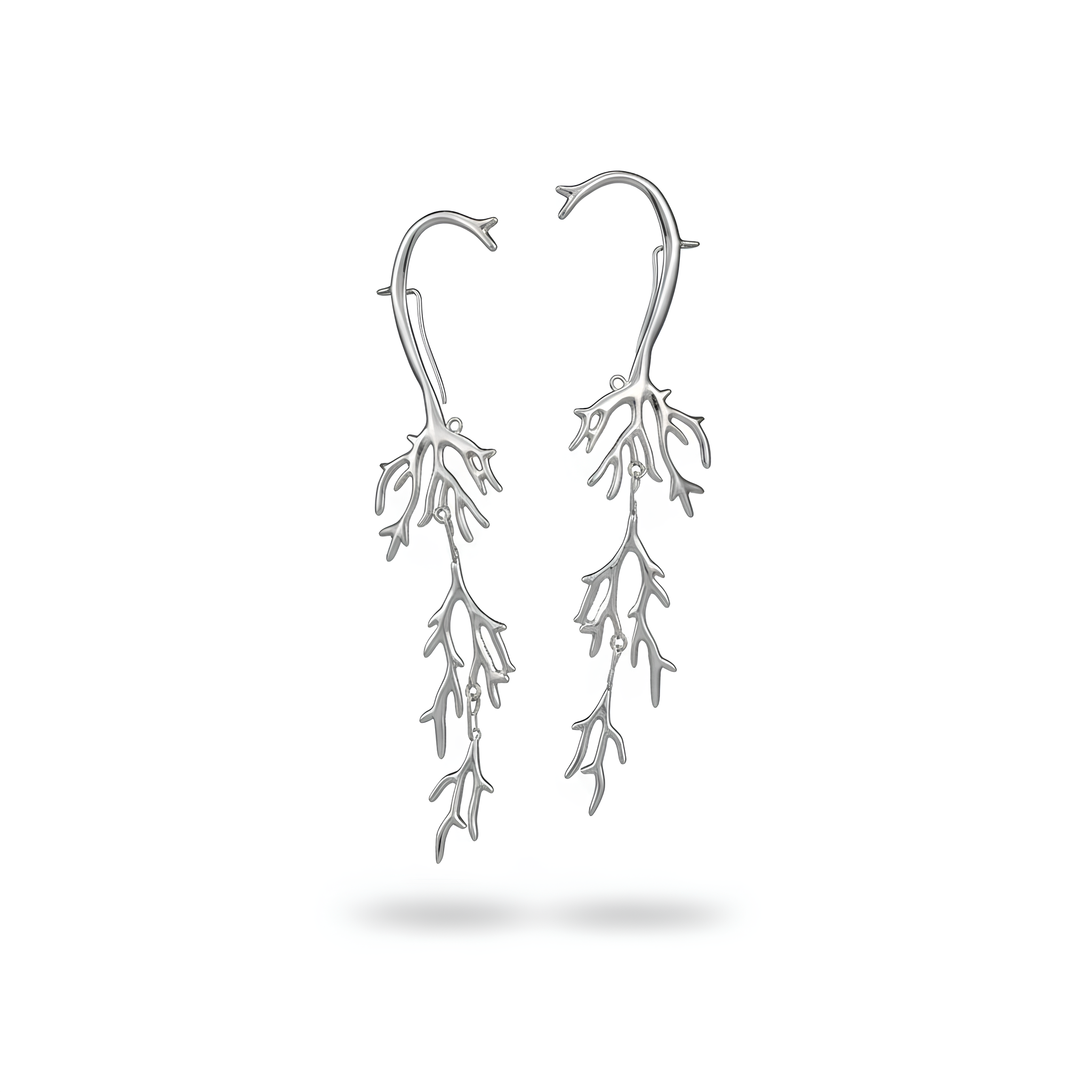 Model wearing 925 silver detachable tree branch ear cuff with dangle