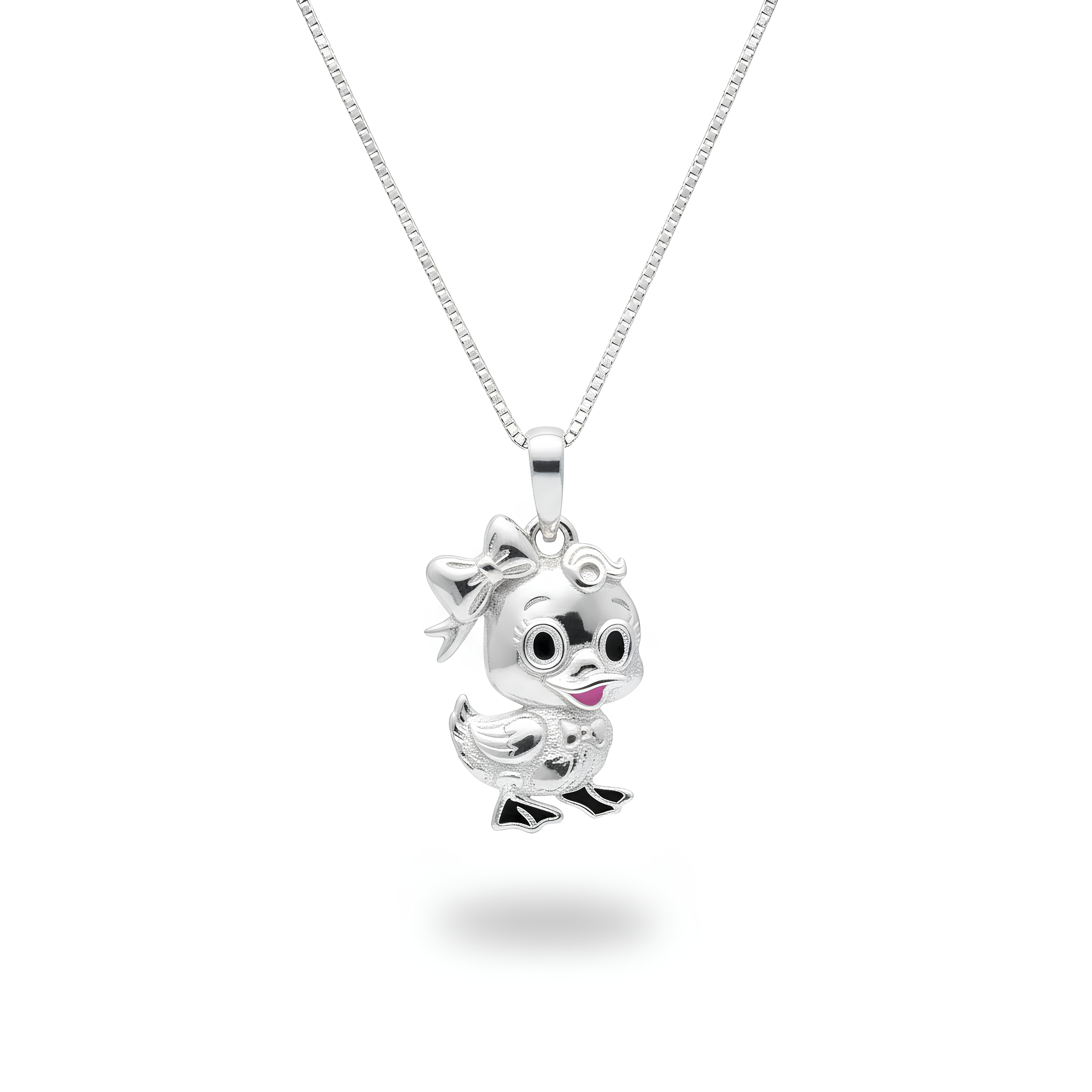 Cute duck pendant in solid 925 sterling silver with colorful enamel accents, adorable animal necklace charm, children's jewelry gift, chain not included