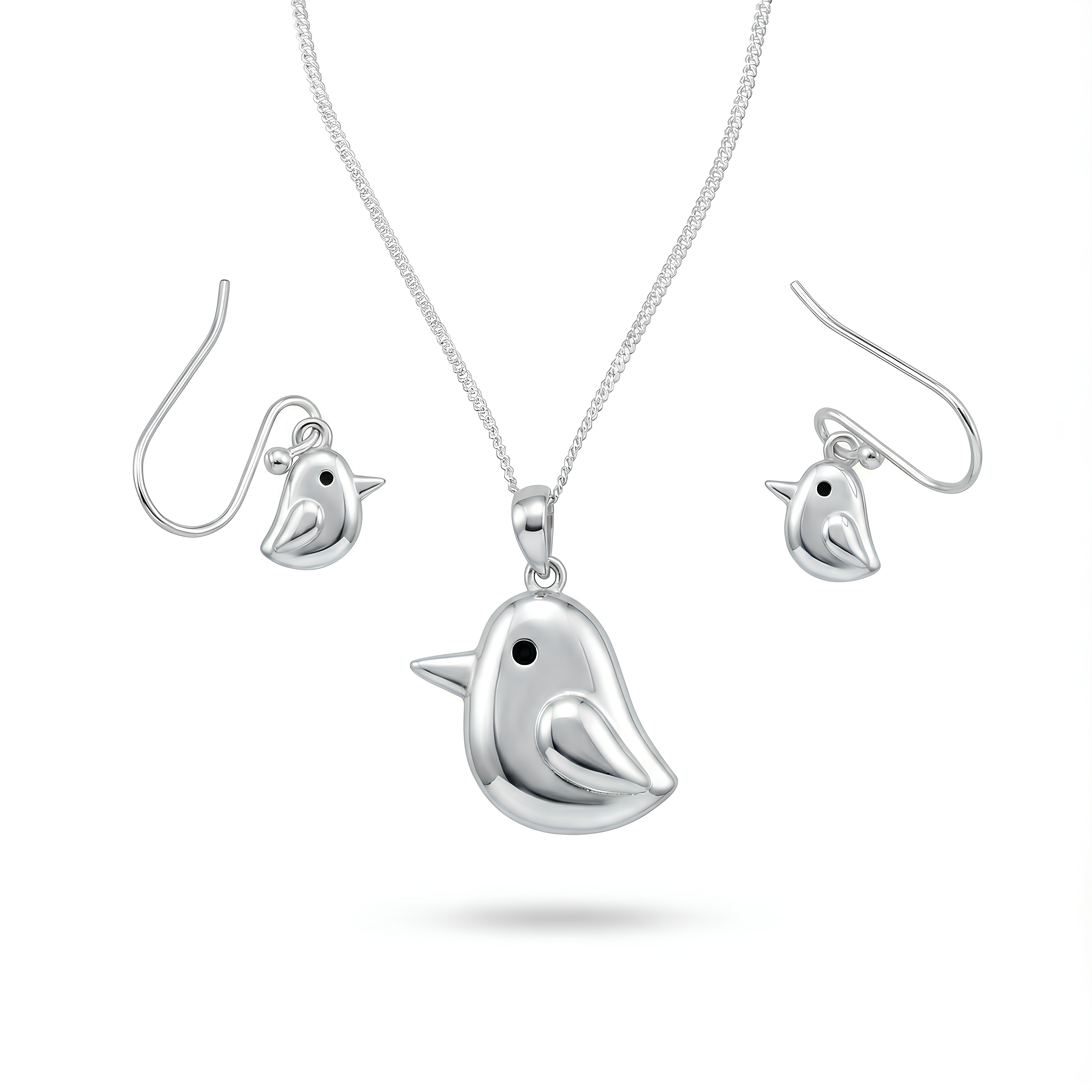 Model wearing silver thunder pendant with CZ stones