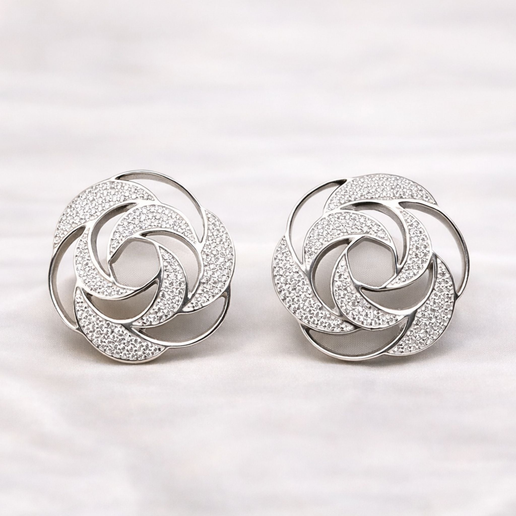 Rose swirl cubic zirconia stud earrings in 925 sterling silver