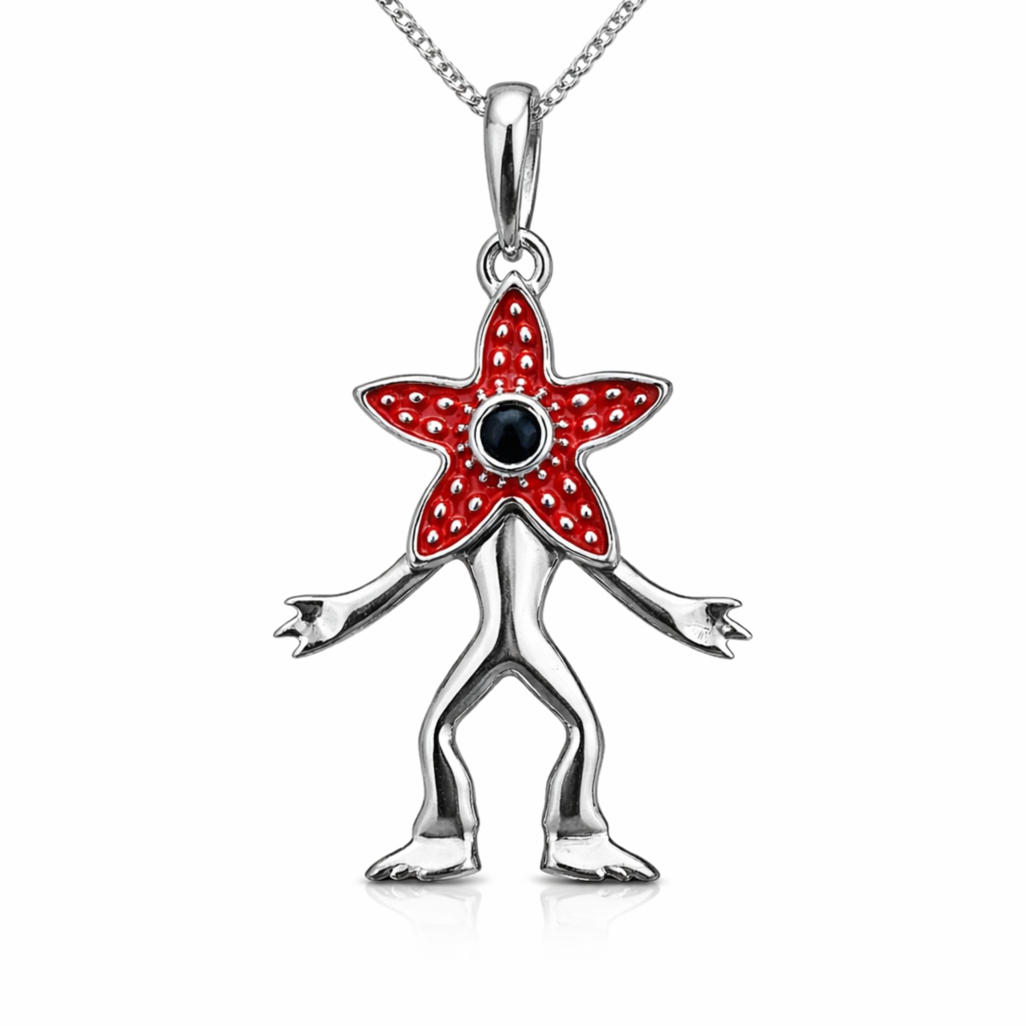 Demogorgon spinning head pendant in 925 sterling silver with red enamel