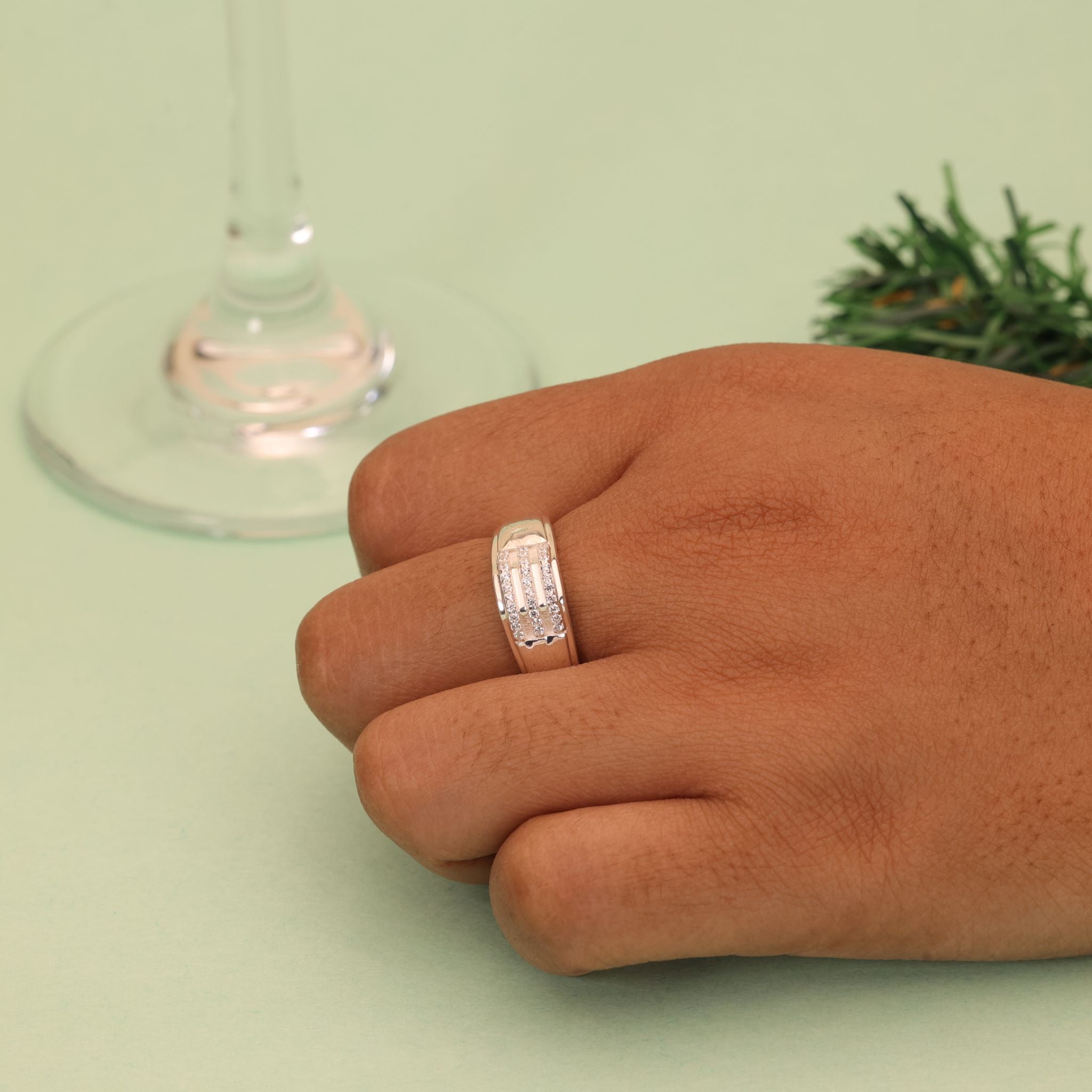 Wide silver CZ cluster statement ring in 925 sterling silver