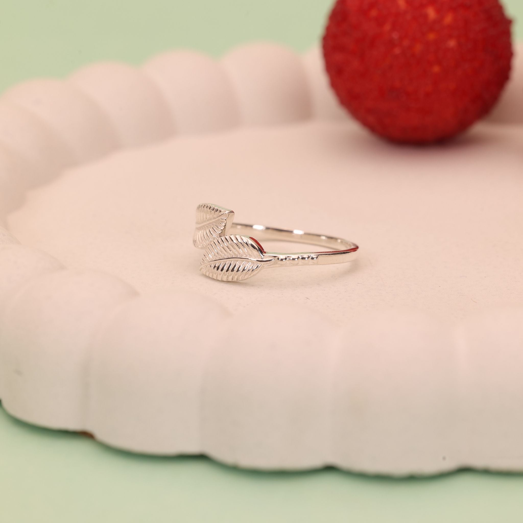 Textured Leaf Silver Ring