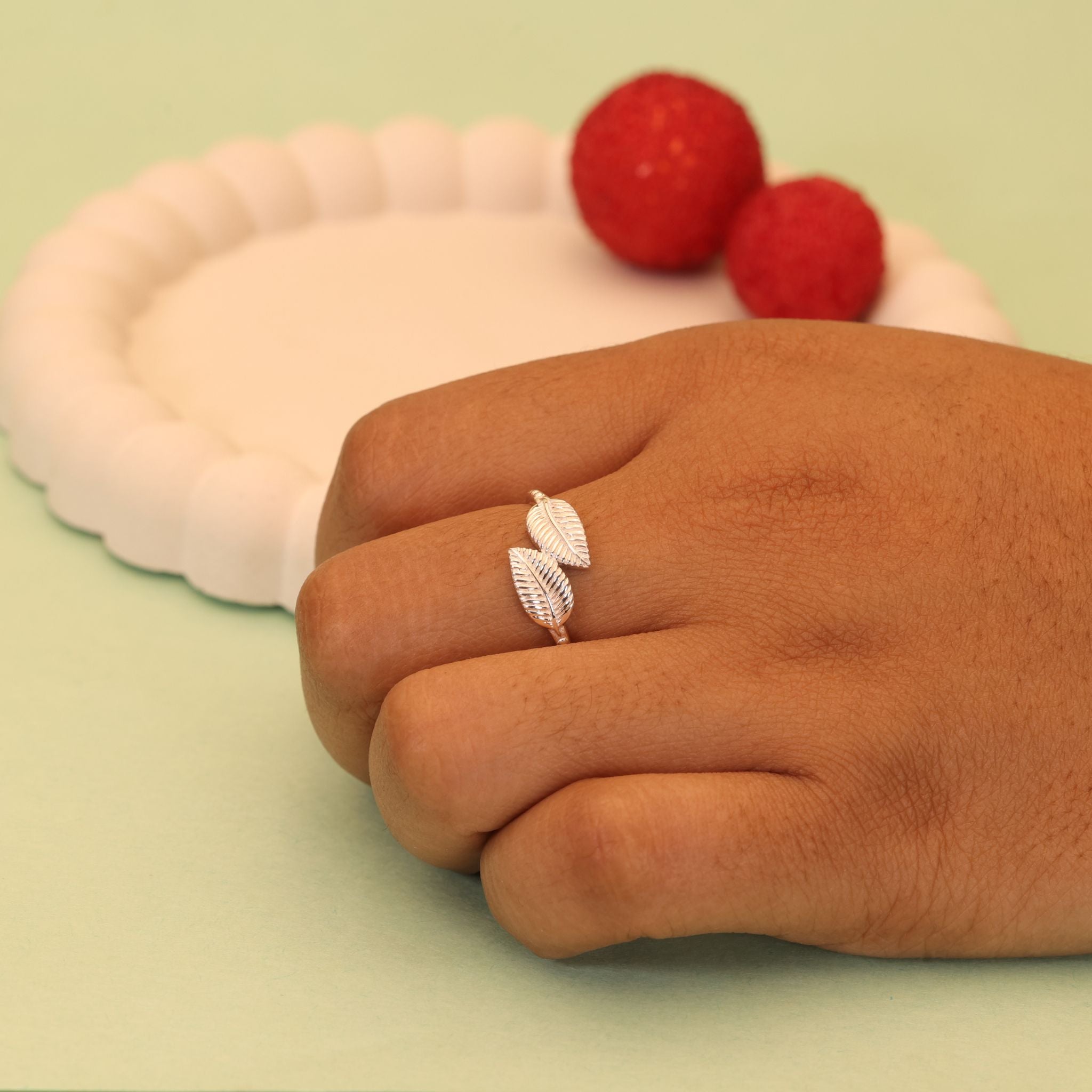 Textured Leaf Silver Ring