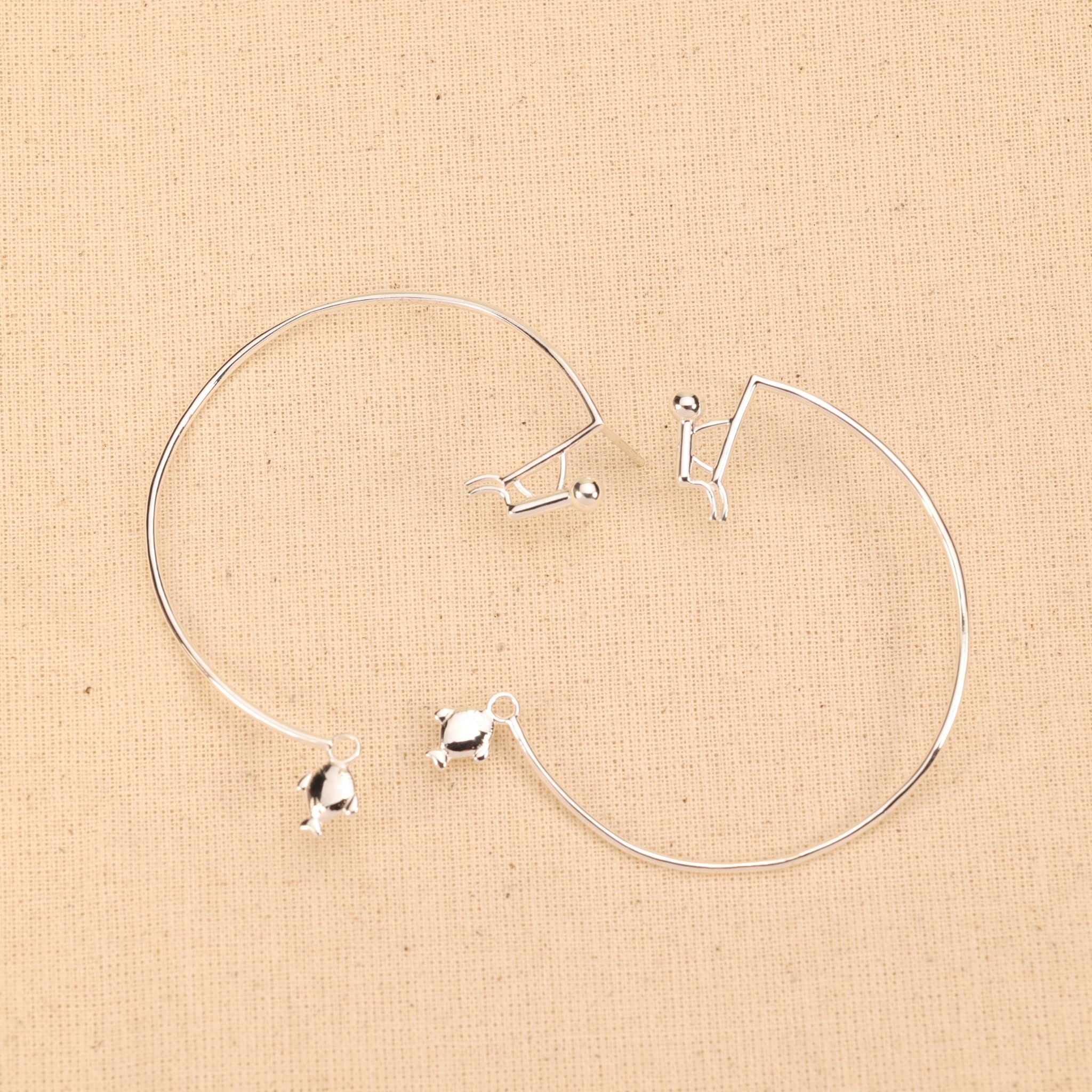 Sterling Silver Fish Catching Hoop Earrings