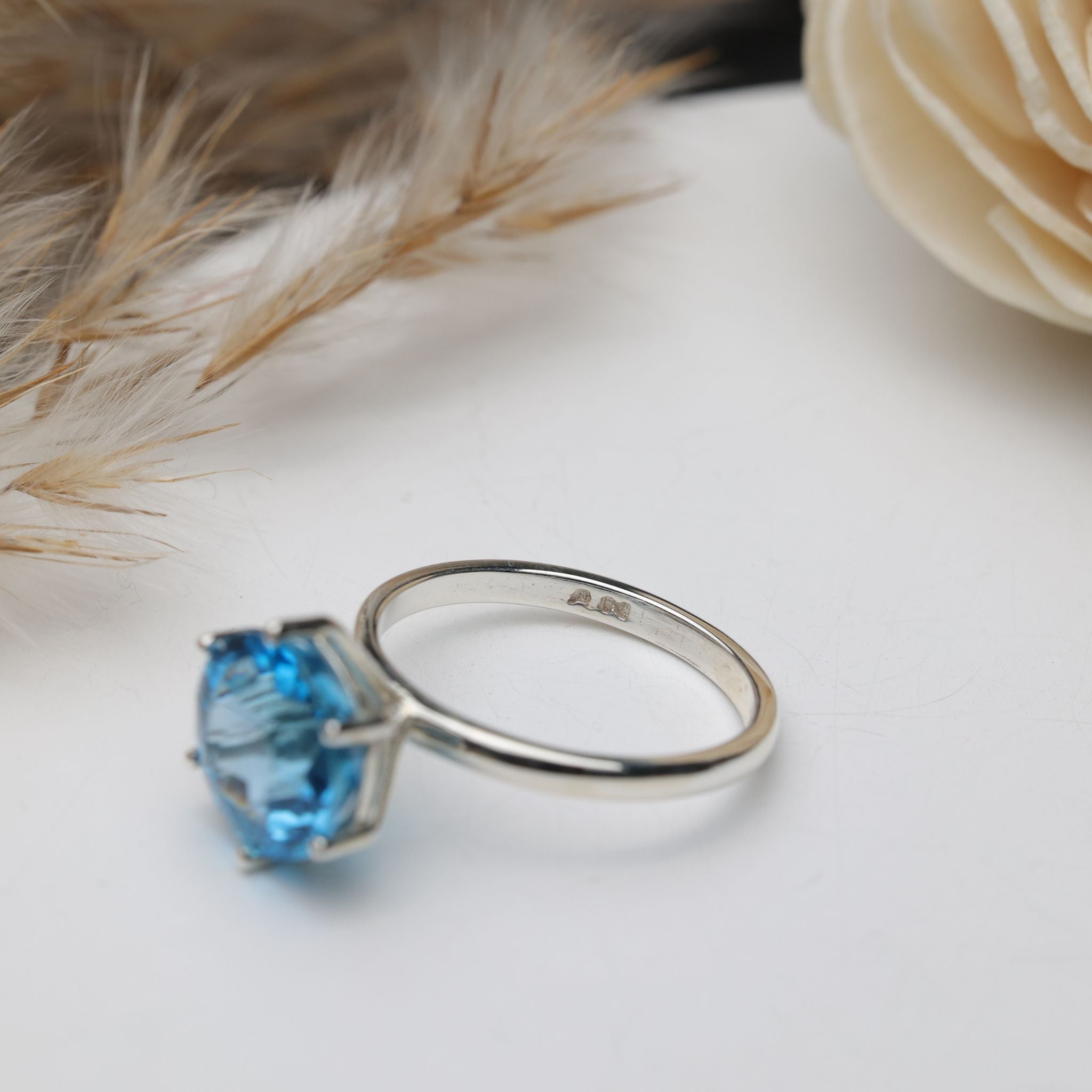 Swiss Blue Topaz Solitaire Ring