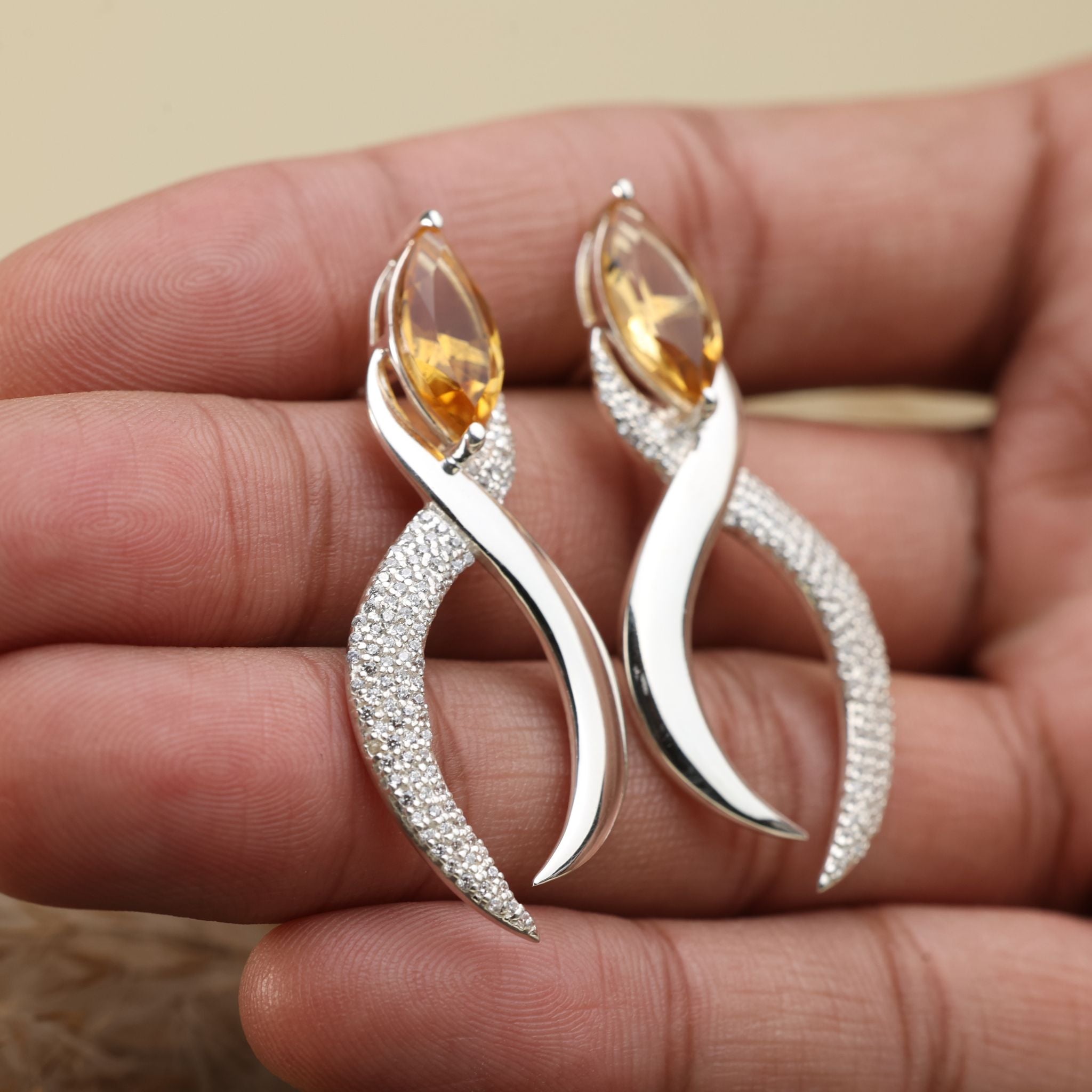 Citrine & CZ Swirl Drop Earrings