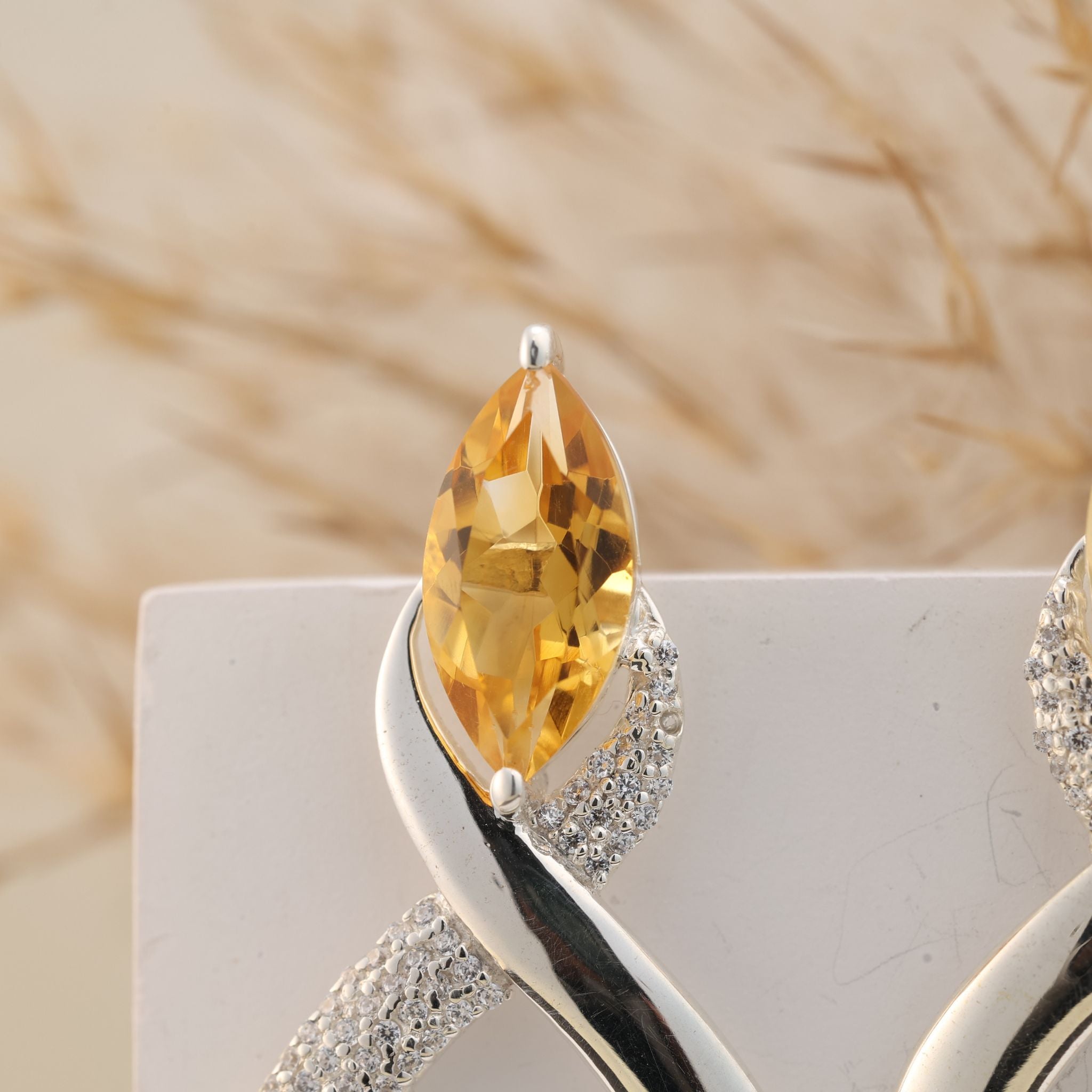 Citrine & CZ Swirl Drop Earrings