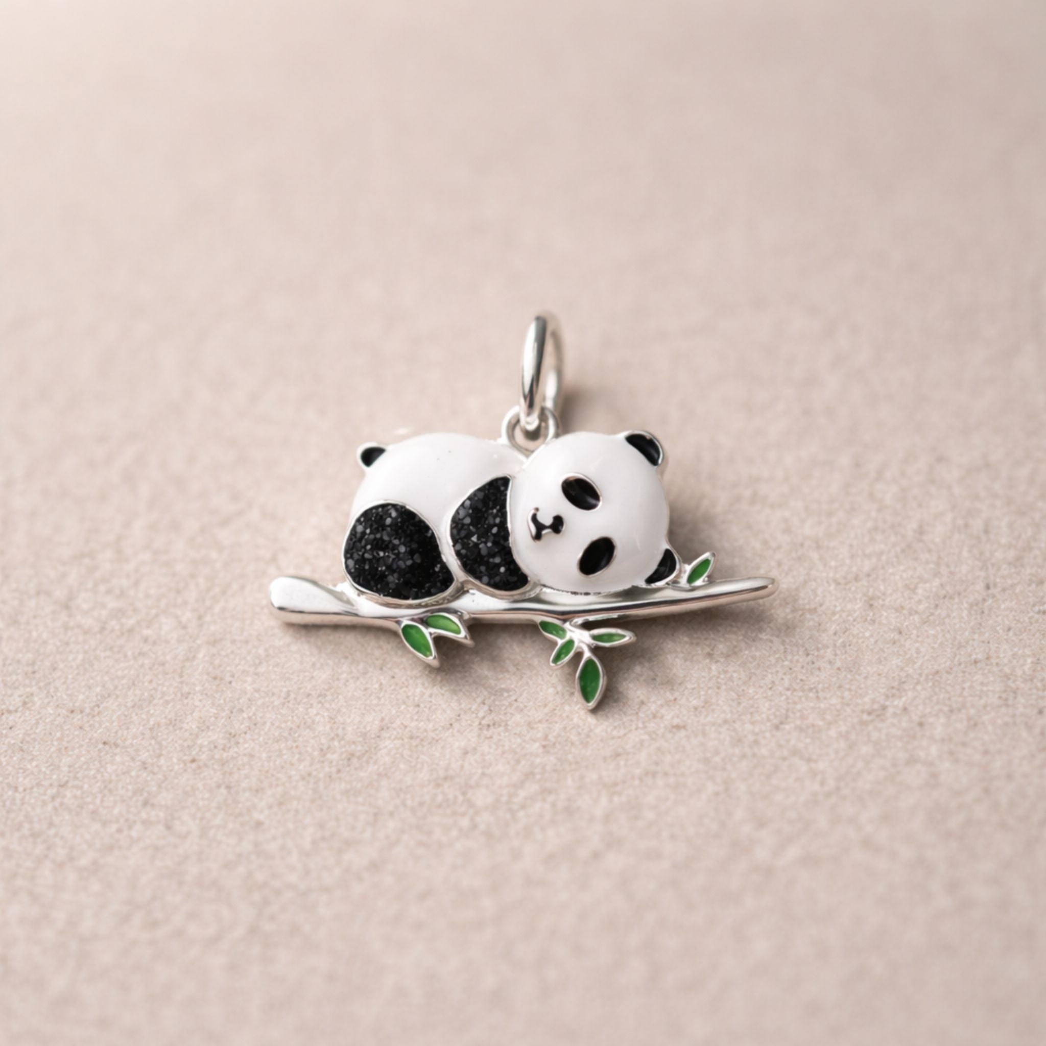 Panda druzy sterling silver pendant 