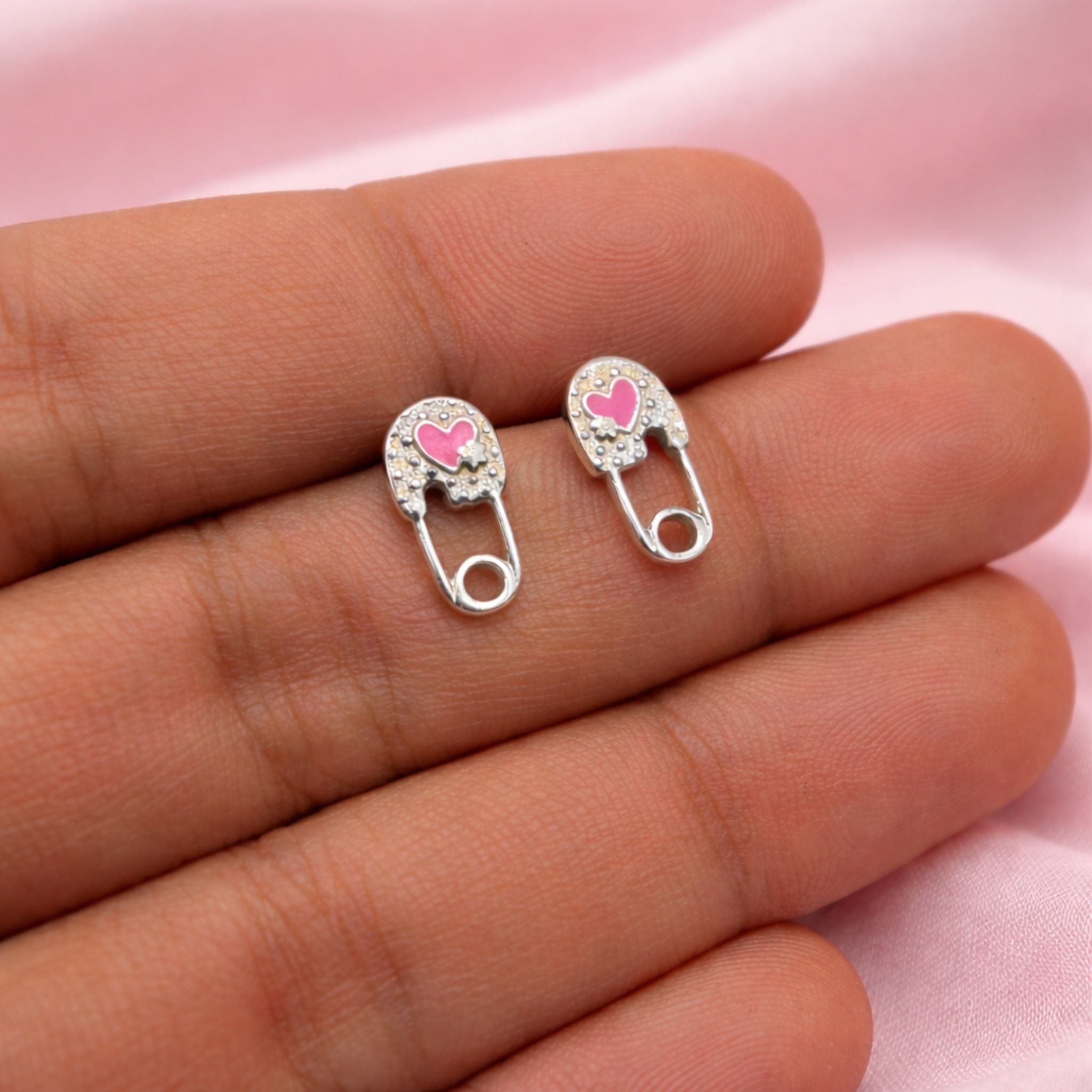 Safety pin enamel stud earrings crafted in 925 sterling silver