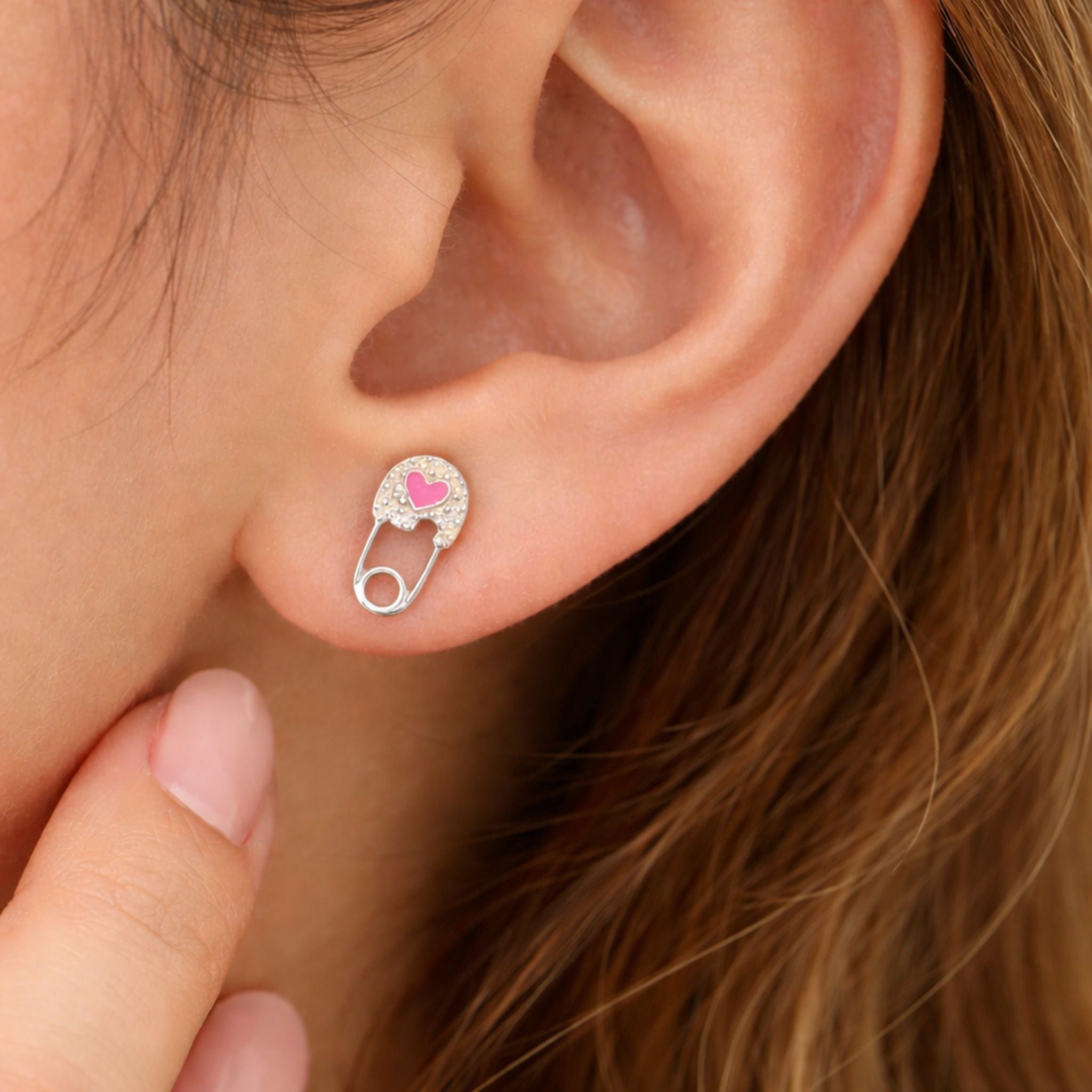 Safety Pin Enamel Stud Earrings