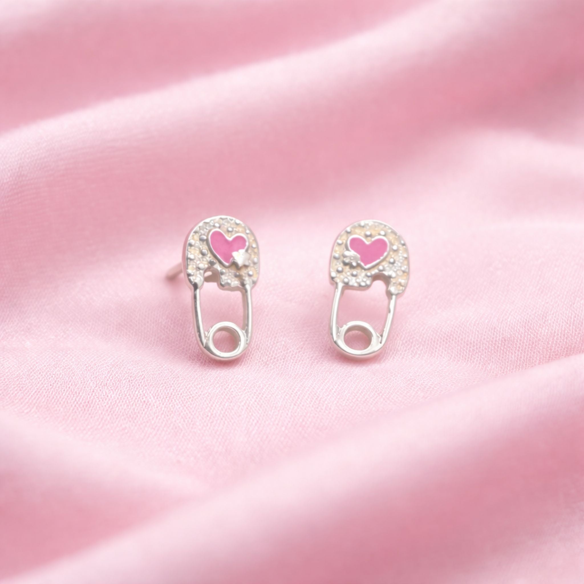 Safety pin enamel stud earrings crafted in 925 sterling silver