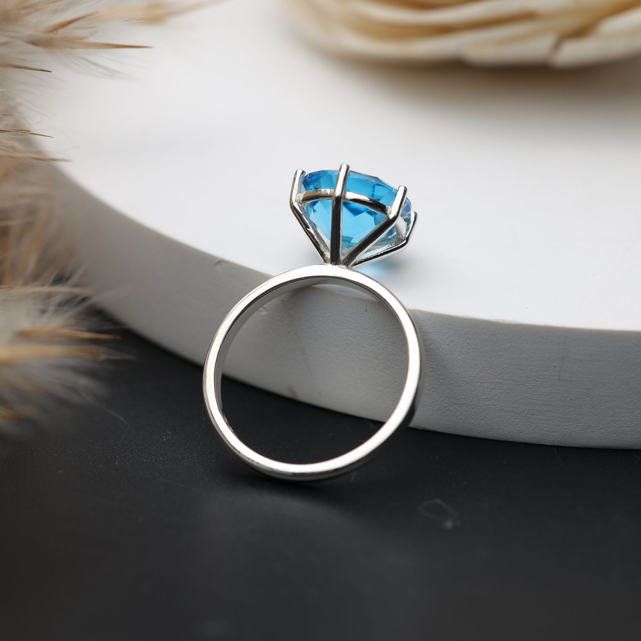 Swiss Blue Topaz Solitaire Ring