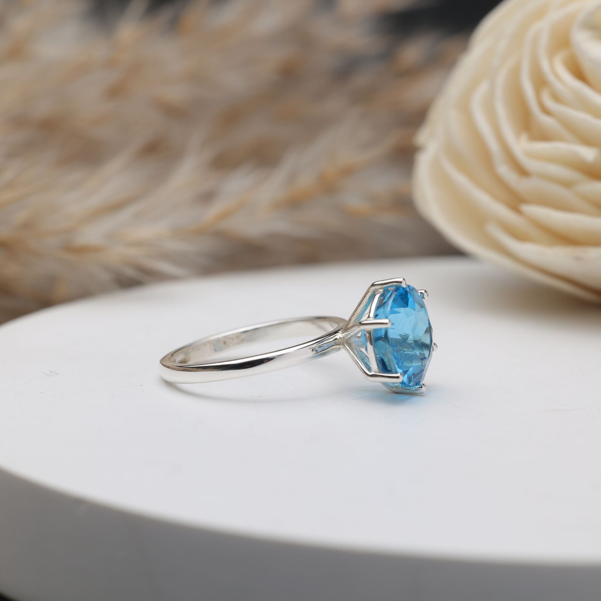 Swiss Blue Topaz Solitaire Ring