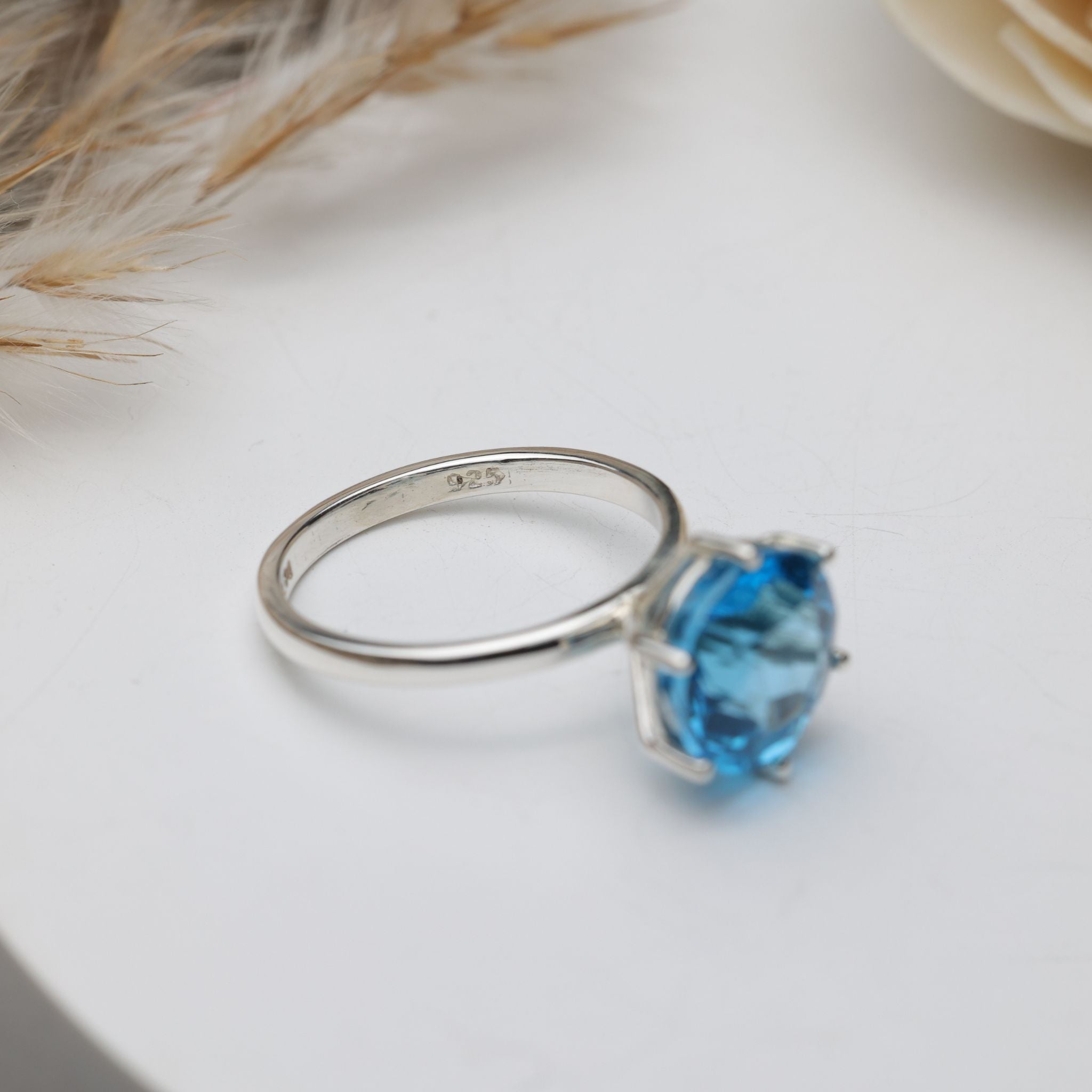 Swiss Blue Topaz Solitaire Ring