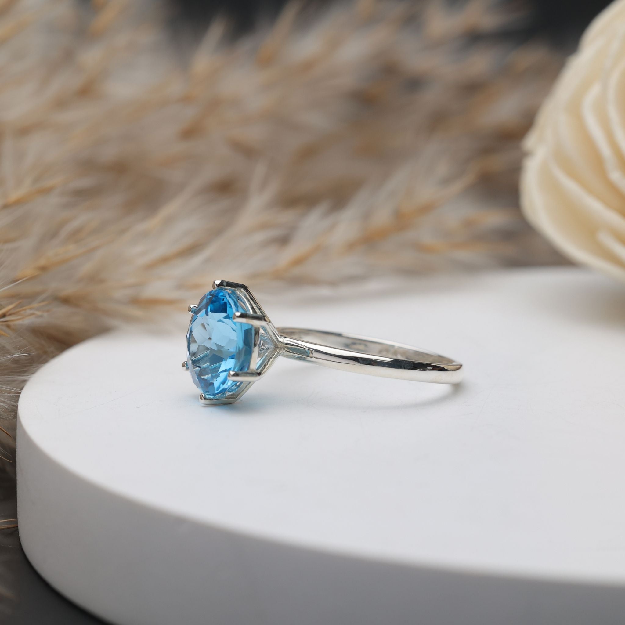 Swiss Blue Topaz Solitaire Ring