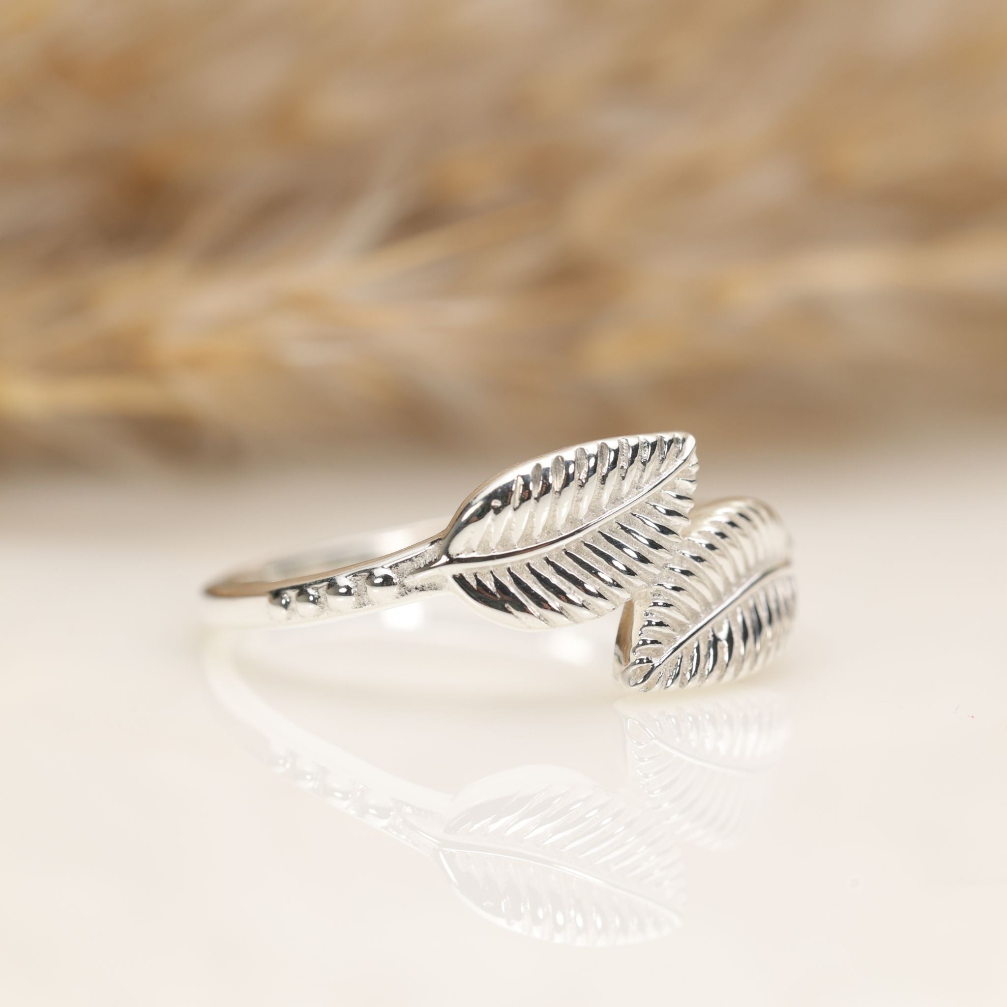 Textured Leaf Silver Ring