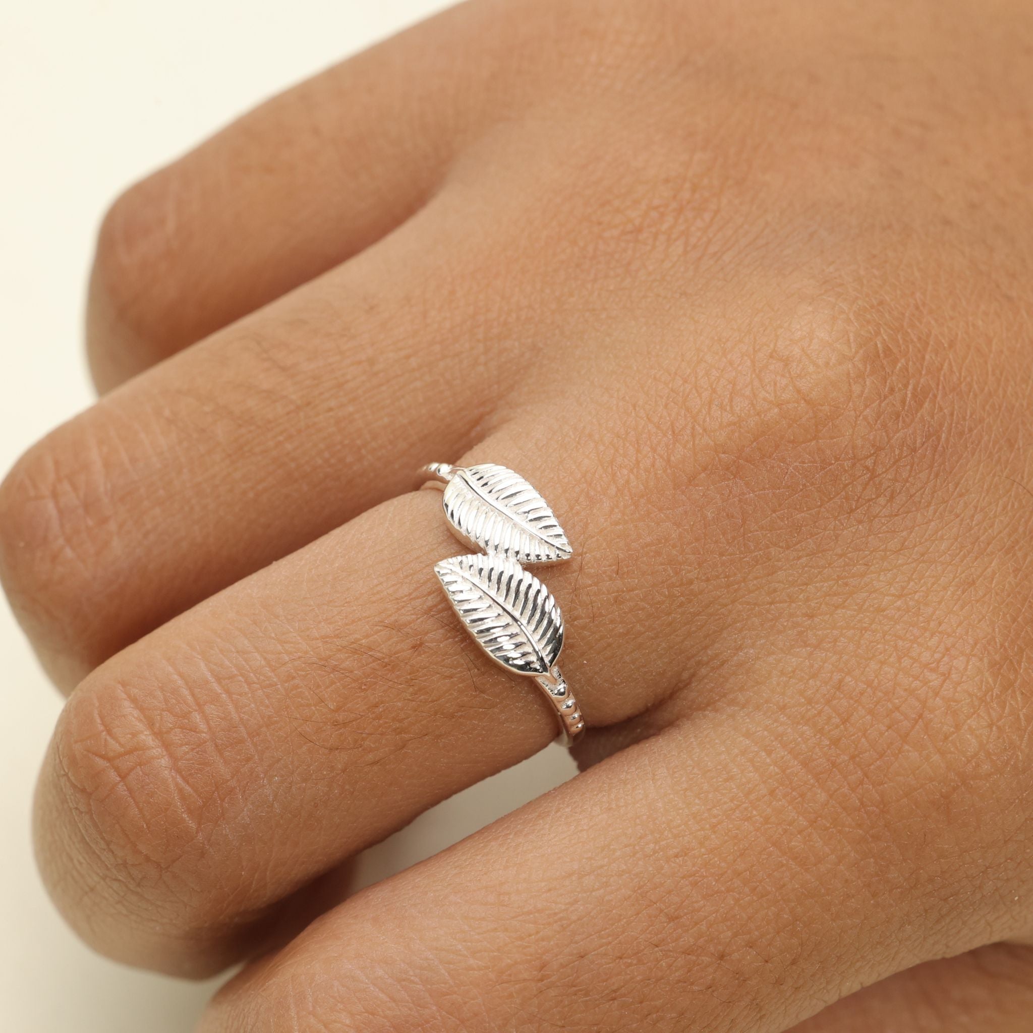 Textured Leaf Silver Ring