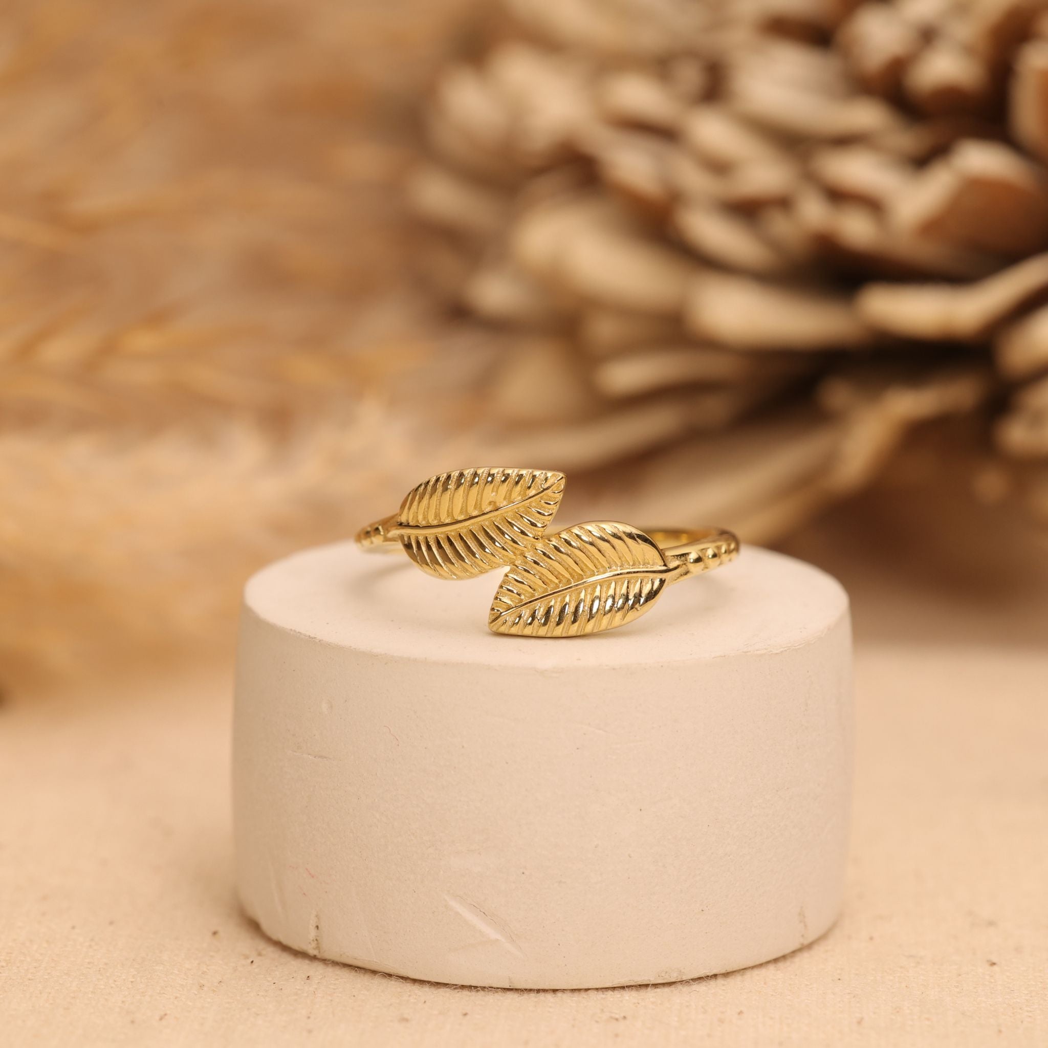 Textured Leaf Silver Ring