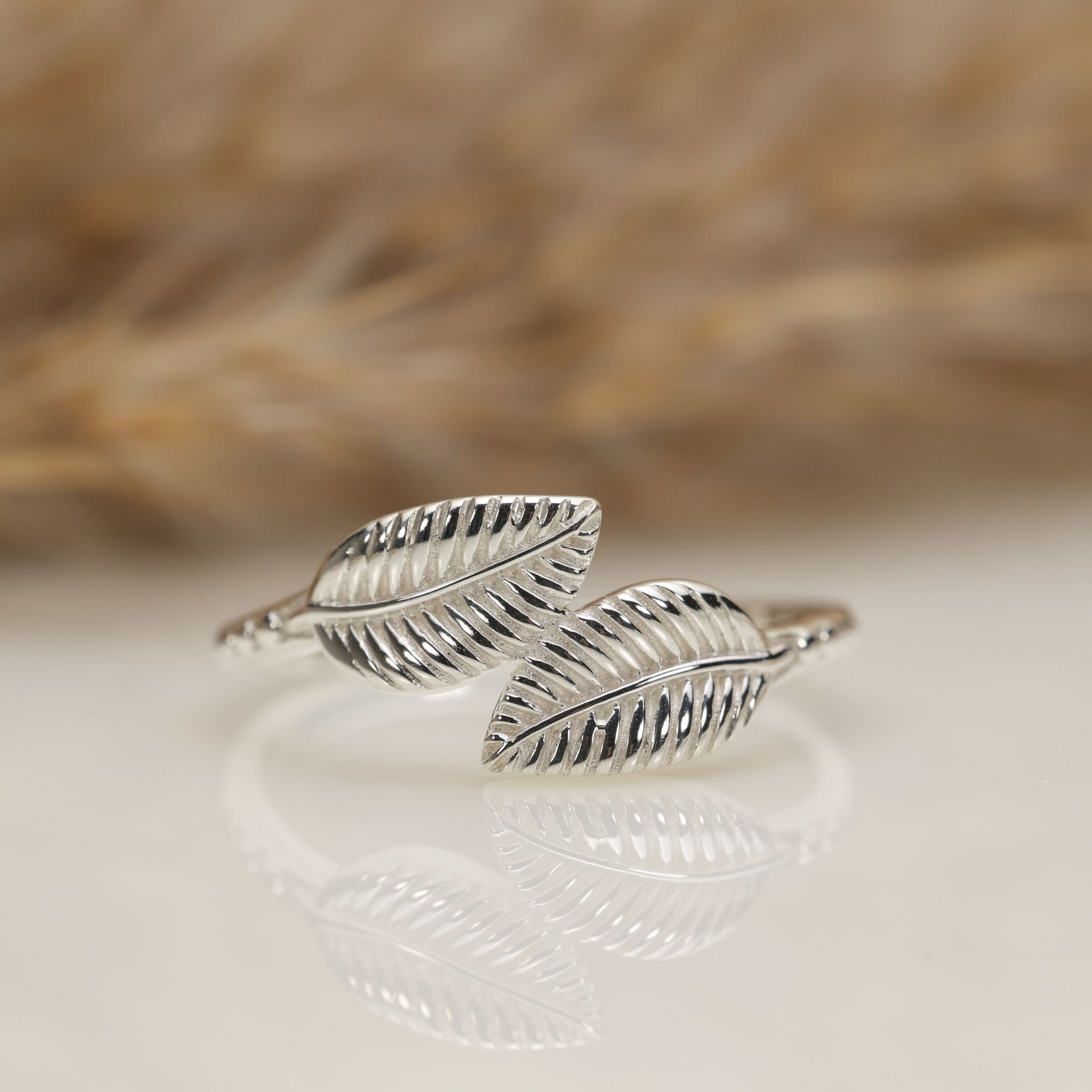 Textured Leaf Silver Ring