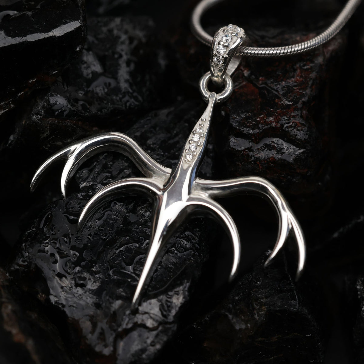 925 Sterling Silver Mind Flayer Tentacled Monster Pendant with Sparkling CZ Stones, Gothic Halloween Jewelry, Dark Fantasy Gift for Horror Lovers.
