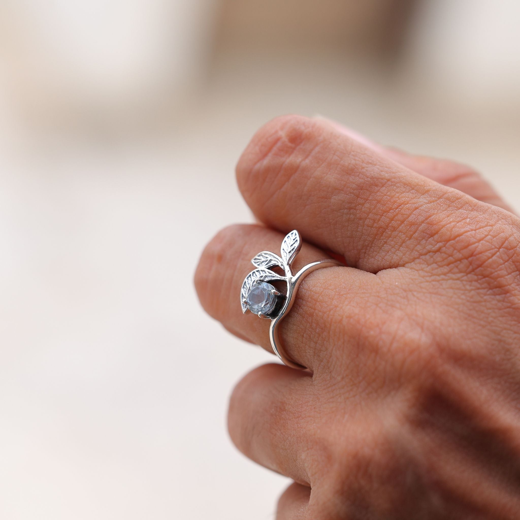 Aquamarine Leaf Ring