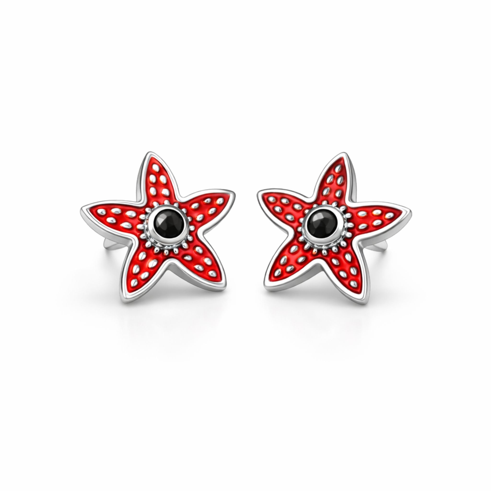 Demogorgon face stud earrings in 925 sterling silver with red enamel