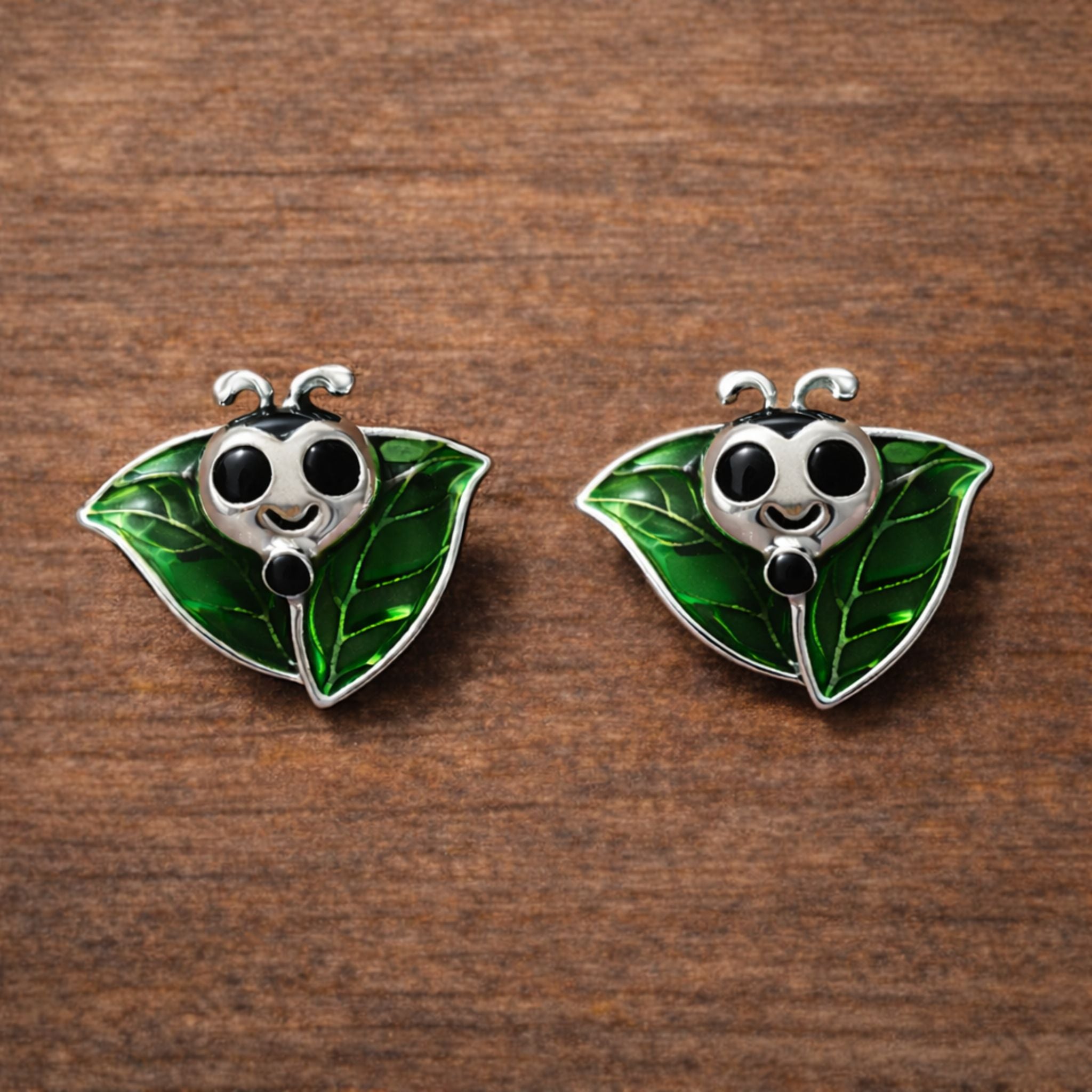 Caterpillar Green Enamel Stud Earrings