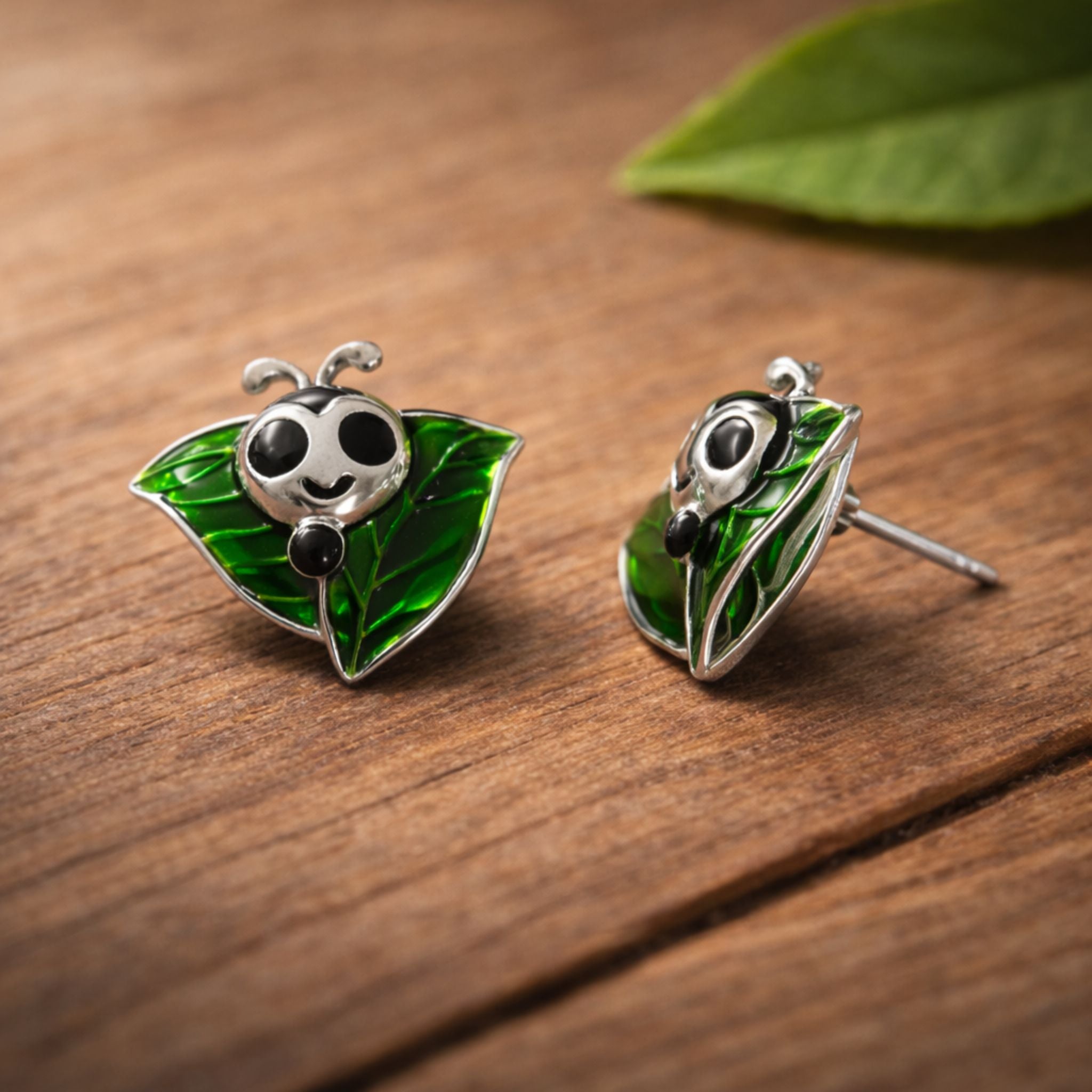 Caterpillar Green Enamel Stud Earrings