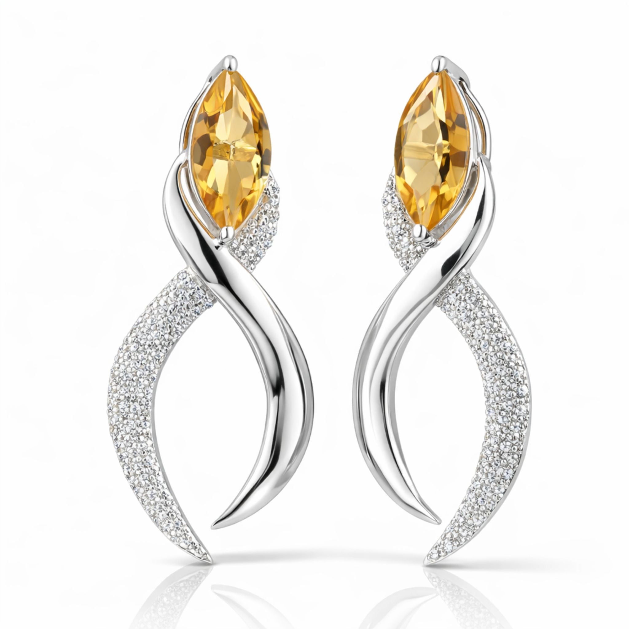 Citrine and CZ swirl drop earrings crafted in 925 sterling silver
