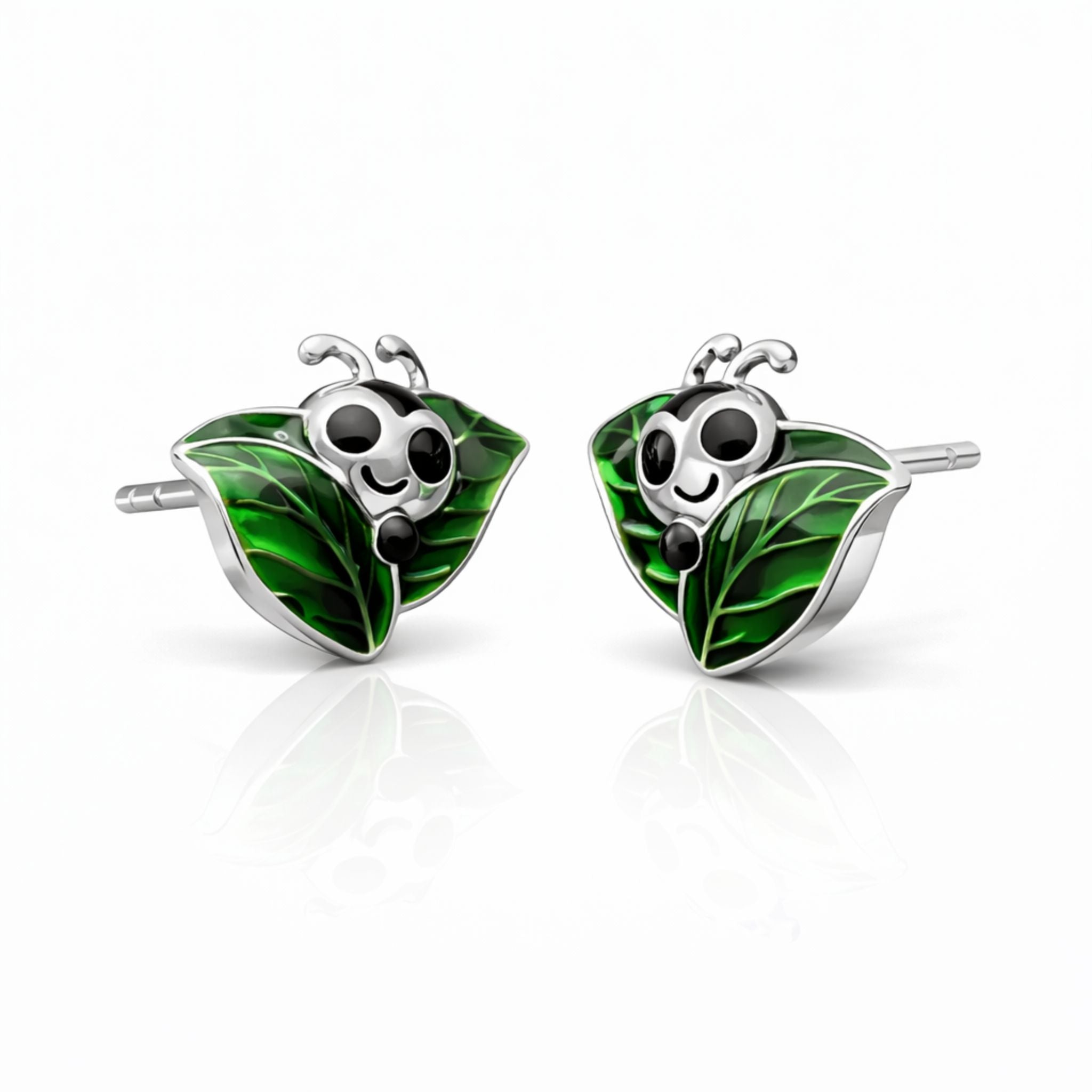 Caterpillar Green Enamel Stud Earrings