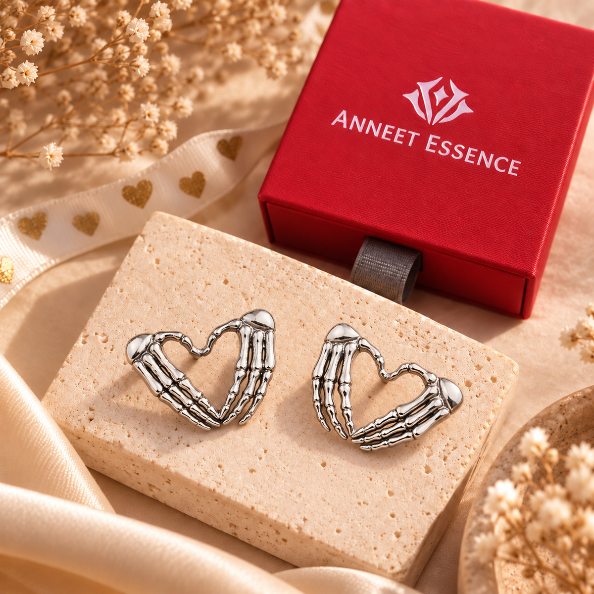 Sterling silver skeleton heart stud earrings, 12x18mm gothic anatomical heart design for alternative, spooky, witchy and dark aesthetic jewelry lovers
