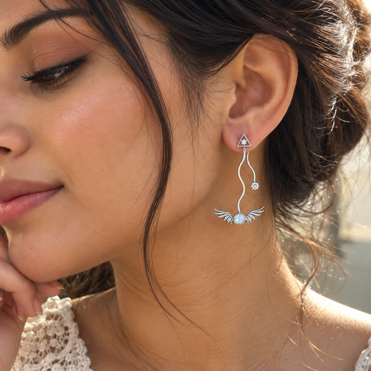 Golden Snitch inspired earrings, 4 way convertible wing earrings, fire opal jewelry, 2mm birthstone stud free, wizard magical gift, fantasy jewelry gift for her