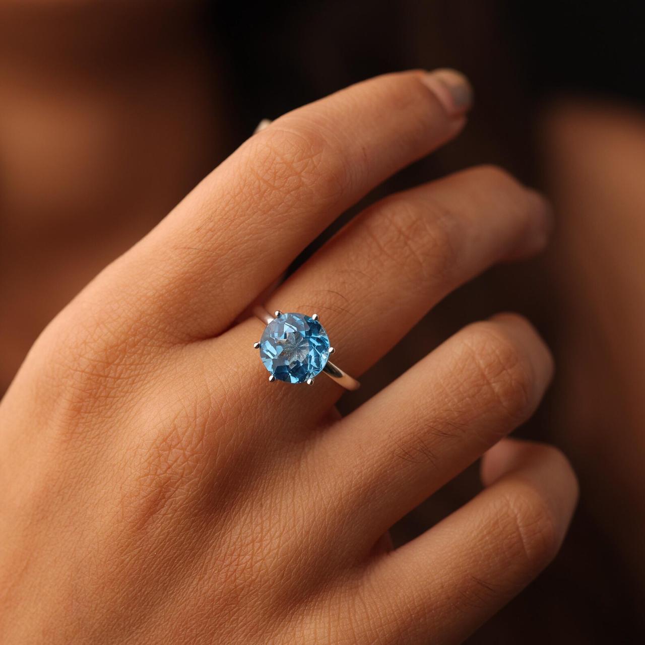 Swiss Blue Topaz Solitaire Ring