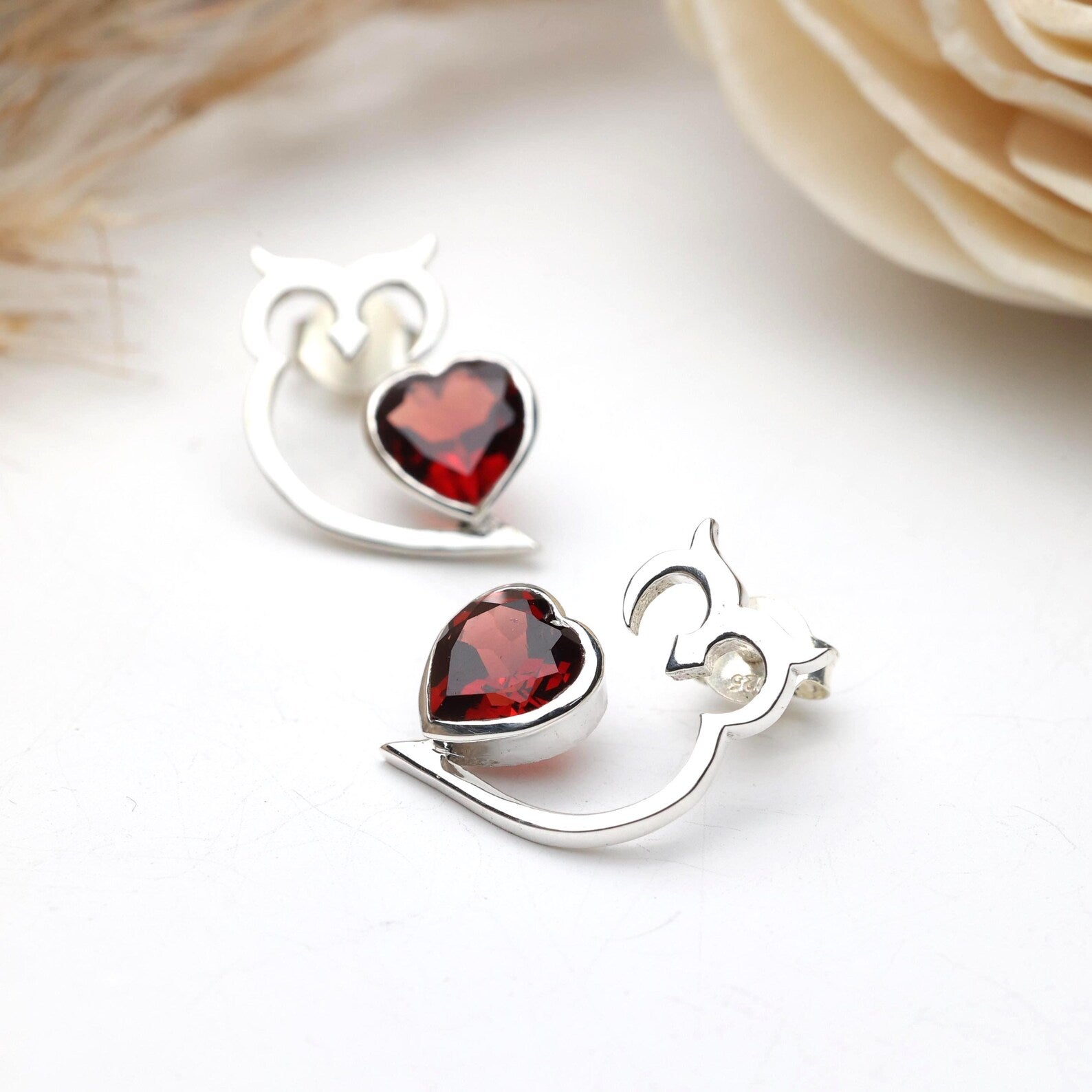Garnet owl earrings