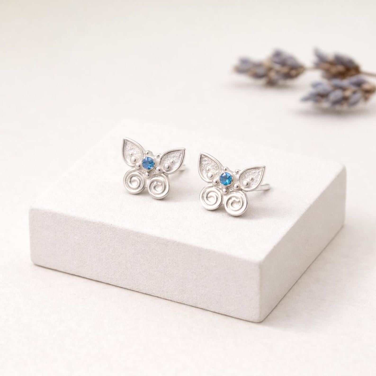 Personalised birthstone butterfly earrings in 925 sterling silver