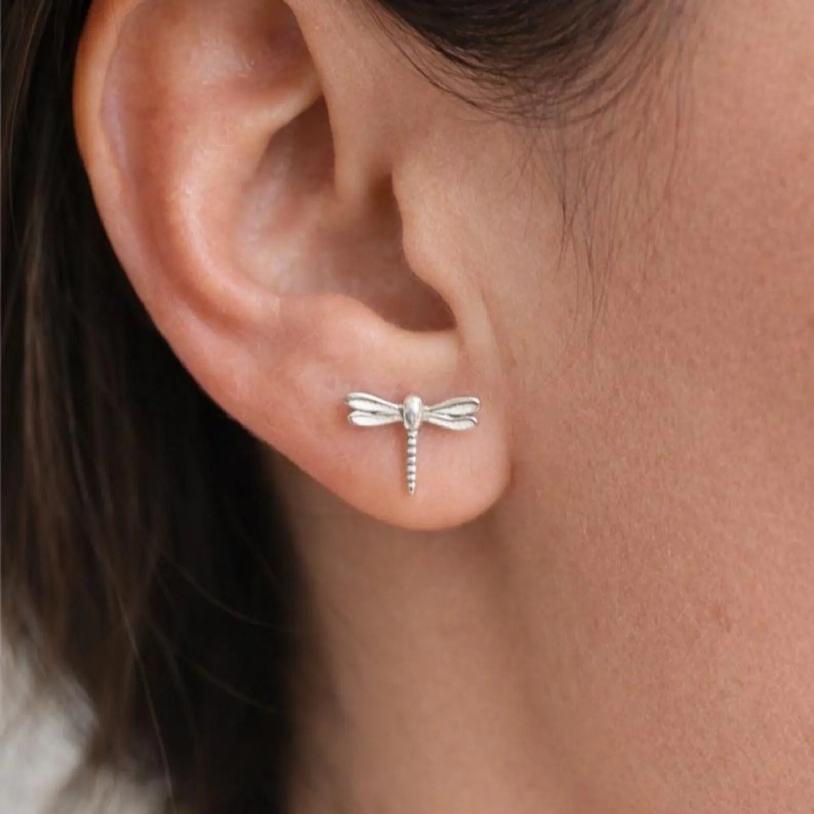 Silver Dragonfly Stud Earrings