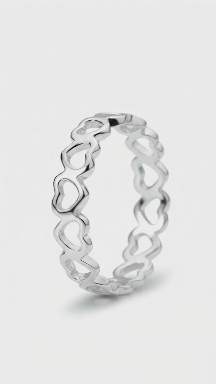 Open Heart Band Sterling Silver Ring